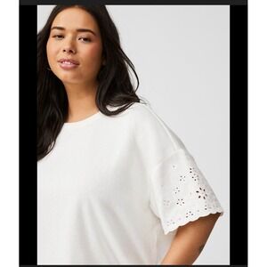 Torrid Womens White Eyelet Embroidered Sleeve Boxy Crew Neck T-Shirt Plus Size 1